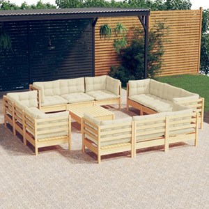 Maison exclusive - salon de jardin 13 pcs avec coussins crème bois de pin