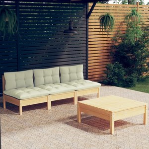 Maison exclusive - salon de jardin 4 pcs avec coussins crème bois de pin