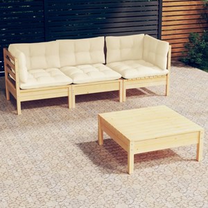 Maison exclusive - salon de jardin 4 pcs avec coussins crème bois de pin