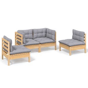 Maison exclusive - salon de jardin 4 pcs avec coussins gris bois de pin massif