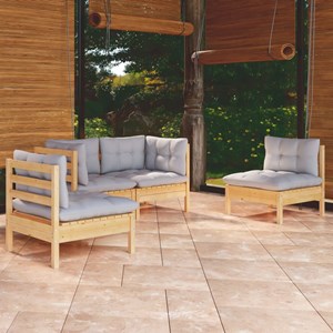 Maison exclusive - salon de jardin 4 pcs avec coussins gris bois de pin massif