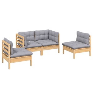 Maison exclusive - salon de jardin 4 pcs avec coussins gris bois de pin massif