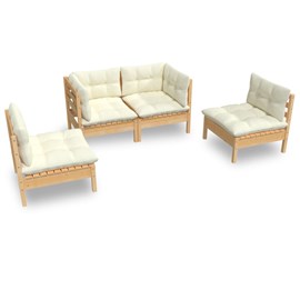 Maison exclusive - salon de jardin 4 pcs avec coussins crème bois de pin massif