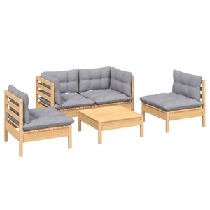 Maison exclusive - salon de jardin 5 pcs avec coussins gris bois de pin massif
