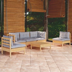 Maison exclusive - salon de jardin 6 pcs avec coussins gris bois de pin massif