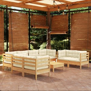 Maison exclusive - salon de jardin 9 pcs avec coussins crème bois de pin massif