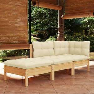 Maison exclusive - salon de jardin 3 pcs avec coussins crème bois de pin massif
