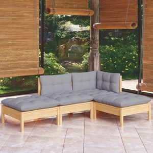 Maison exclusive - salon de jardin 4 pcs avec coussins gris bois de pin massif