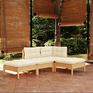 Maison exclusive - salon de jardin 4 pcs avec coussins crème bois de pin massif