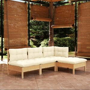 Maison exclusive - salon de jardin 4 pcs avec coussins crème bois de pin