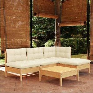 Maison exclusive - salon de jardin 5 pcs avec coussins crème bois de pin