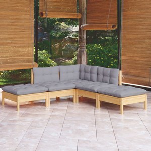 Maison exclusive - salon de jardin 5 pcs avec coussins gris bois de pin
