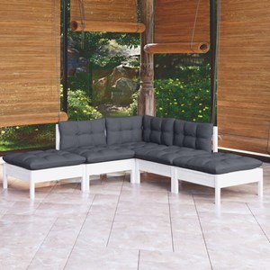 Maison exclusive - salon de jardin 5 pcs avec coussins blanc bois de pin