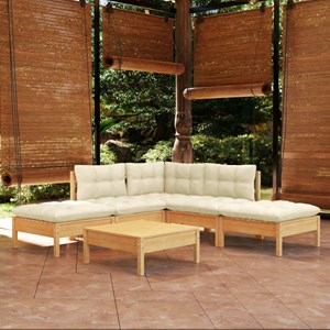 Maison exclusive - salon de jardin 6 pcs avec coussins crème bois de pin