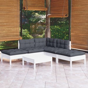 Maison exclusive - salon de jardin 6 pcs avec coussins blanc bois de pin
