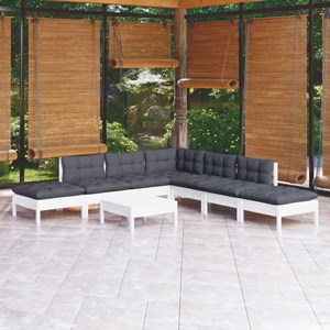 Maison exclusive - salon de jardin 8 pcs avec coussins blanc bois de pin