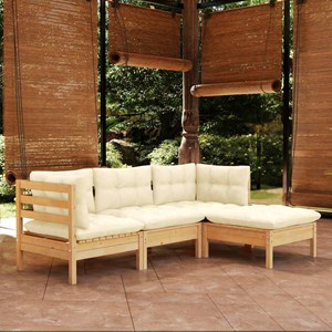 Maison exclusive - salon de jardin 4 pcs avec coussins crème bois de pin
