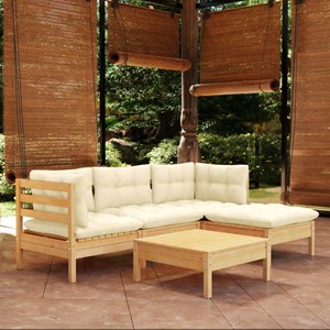 Maison exclusive - salon de jardin 5 pcs avec coussins crème bois de pin