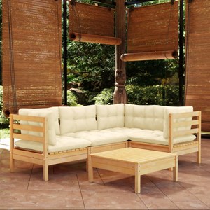 Maison exclusive - salon de jardin 5 pcs avec coussins crème bois de pin