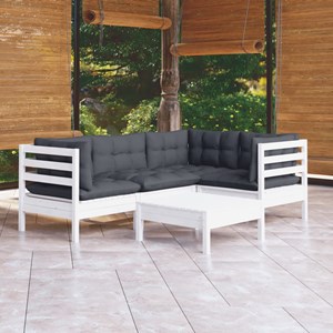 Maison exclusive - salon de jardin 5 pcs avec coussins blanc bois de pin