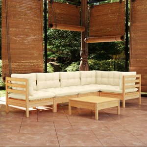 Maison exclusive - salon de jardin 6 pcs avec coussins crème bois de pin