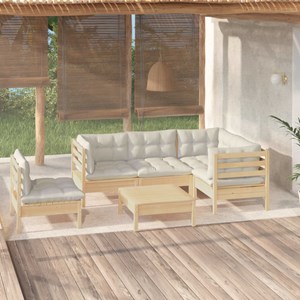 Maison exclusive - salon de jardin 6 pcs avec coussins crème bois de pin