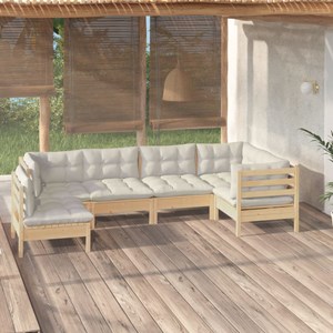 Maison exclusive - salon de jardin 6 pcs avec coussins crème bois de pin