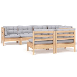 Maison exclusive - salon de jardin 7 pcs avec coussins gris bois de pin massif