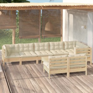 Maison exclusive - salon de jardin 9 pcs avec coussins crème bois de pin massif