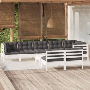 Maison exclusive - salon de jardin 9 pcs avec coussins blanc bois de pin massif