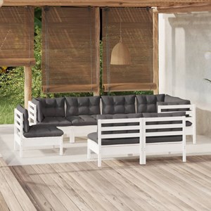 Maison exclusive - salon de jardin 8 pcs avec coussins blanc bois de pin massif