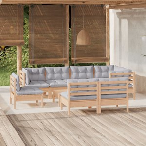 Maison exclusive - salon de jardin 9 pcs avec coussins gris bois de pin massif
