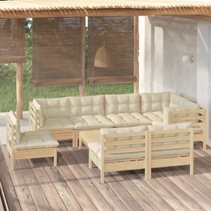 Maison exclusive - salon de jardin 9 pcs avec coussins crème bois de pin massif