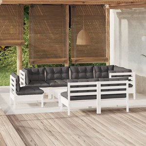 Maison exclusive - salon de jardin 9 pcs avec coussins blanc bois de pin massif