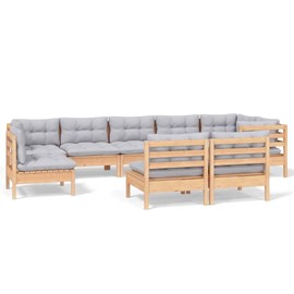 Maison exclusive - salon de jardin 9 pcs avec coussins gris bois de pin massif