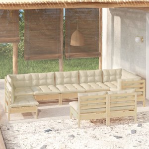 Maison exclusive - salon de jardin 9 pcs avec coussins crème bois de pin massif