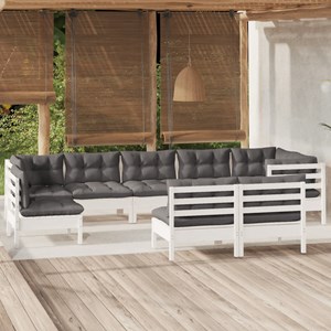 Maison exclusive - salon de jardin 9 pcs avec coussins blanc bois de pin massif