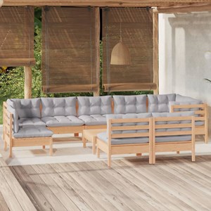 Maison exclusive - salon de jardin 10 pcs avec coussins gris bois de pin massif