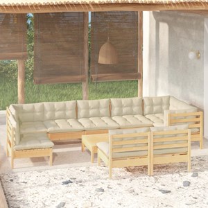 Maison exclusive - salon de jardin 10 pcs avec coussins crème bois de pin massif