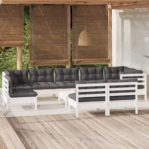 Maison exclusive - salon de jardin 10 pcs avec coussins blanc bois de pin massif