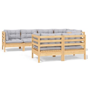 Maison exclusive - salon de jardin 7 pcs avec coussins gris bois de pin massif