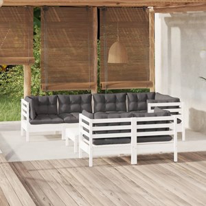 Maison exclusive - salon de jardin 8 pcs avec coussins blanc bois de pin massif