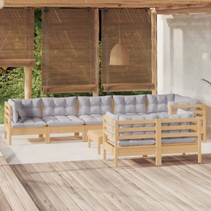Maison exclusive - salon de jardin 9 pcs avec coussins gris bois de pin massif
