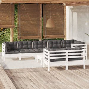 Maison exclusive - salon de jardin 9 pcs avec coussins blanc bois de pin massif