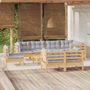 Maison exclusive - salon de jardin 9 pcs avec coussins gris bois de pin massif