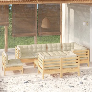 Maison exclusive - salon de jardin 9 pcs avec coussins crème bois de pin massif