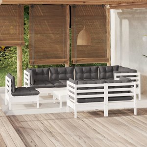 Maison exclusive - salon de jardin 9 pcs avec coussins blanc bois de pin massif