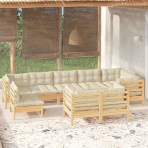 Maison exclusive - salon de jardin 9 pcs avec coussins crème bois de pin massif
