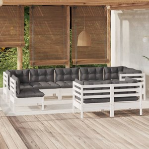 Maison exclusive - salon de jardin 9 pcs avec coussins blanc bois de pin massif