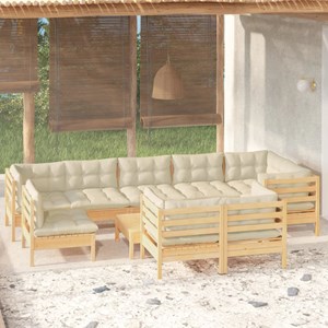 Maison exclusive - salon de jardin 10 pcs avec coussins crème bois de pin massif